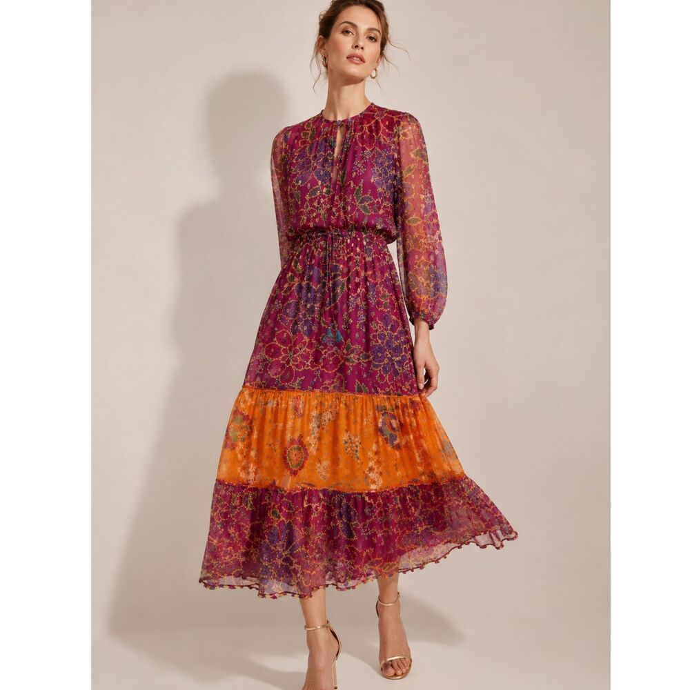 NWT. $300 FARM RIO Floral Sparkle Mixed Print Dress Sz S
